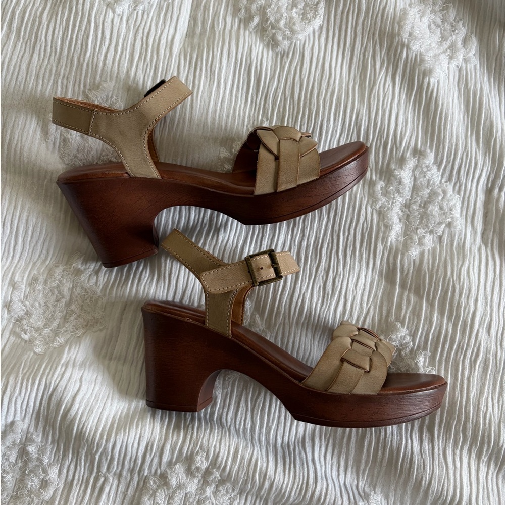 boc Neutral Woven Platform Wedge Sandals in Beige and Brown